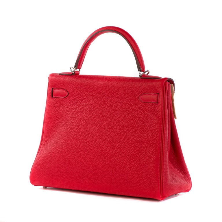 Hermes Kelly 32cm Togo Red Silver Hardware A Stamp Never worn at ...