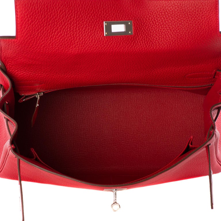 Hermes Kelly Handbag Red Togo with Palladium Hardware 25 Red 197639143