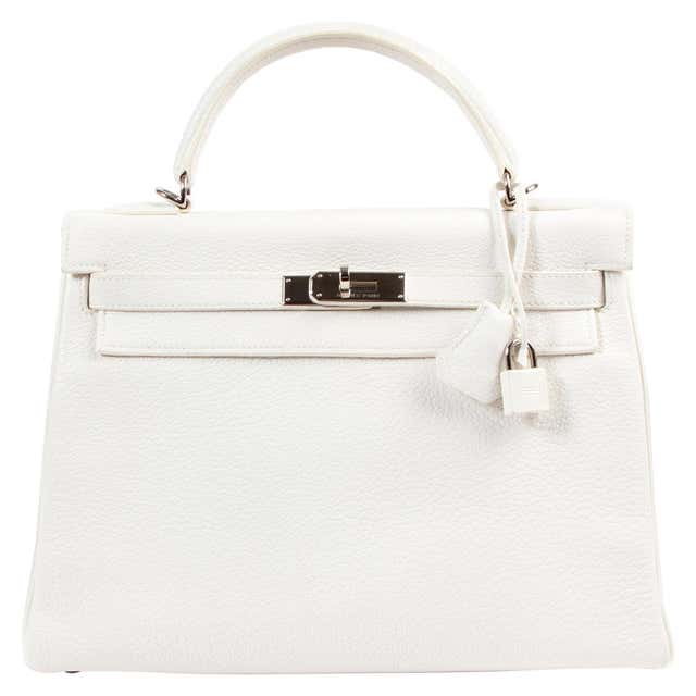 Hermès Kelly 32cm White / Blanc Taurillon Clemence leather PHW at ...
