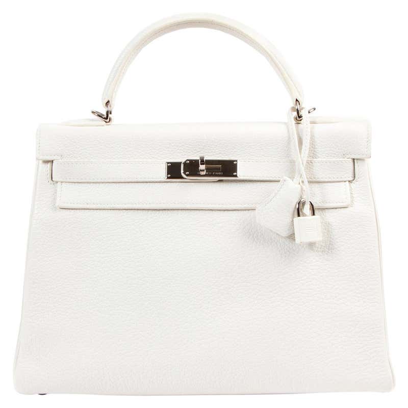 Hermès Kelly 32cm White / Blanc Taurillon Clemence leather PHW at ...