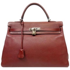 Hermès Kelly 35 227556 Rouge Ash Clemence Leather Satchel