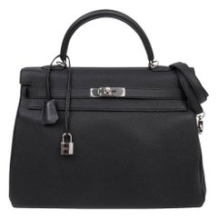 Hermes Kelly 35 Bag Black Retourne Togo Palladium Hardware