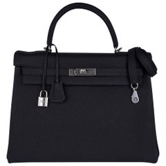 Hermès Kelly 35 Tasche Schwarz Retourne Togo Palladium Hardware Neu
