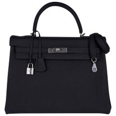 Hermes Kelly 35 Bag Black Retourne Togo Palladium Hardware New