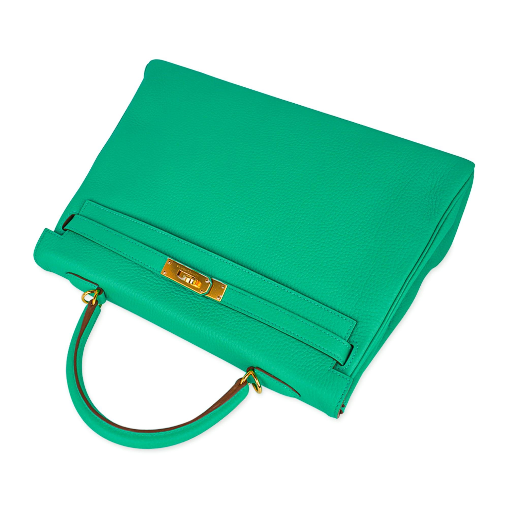 Blue Hermes Kelly 35 Bag Menthe Fresh Green Retourne Gold Hardware  
