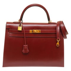 Hermes Kelly 35 Rouge H Sellier Bag Box Leather Gold Hardware 