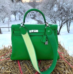 HERMES Kelly 35 Bamboo Green Togo Leather