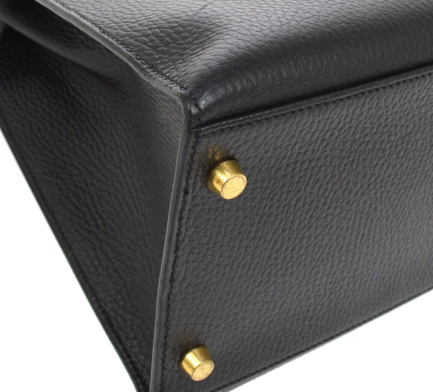 Women's Hermes Kelly 35 Black Leather Gold Carryall Top Handle Satchel Tote Bag 