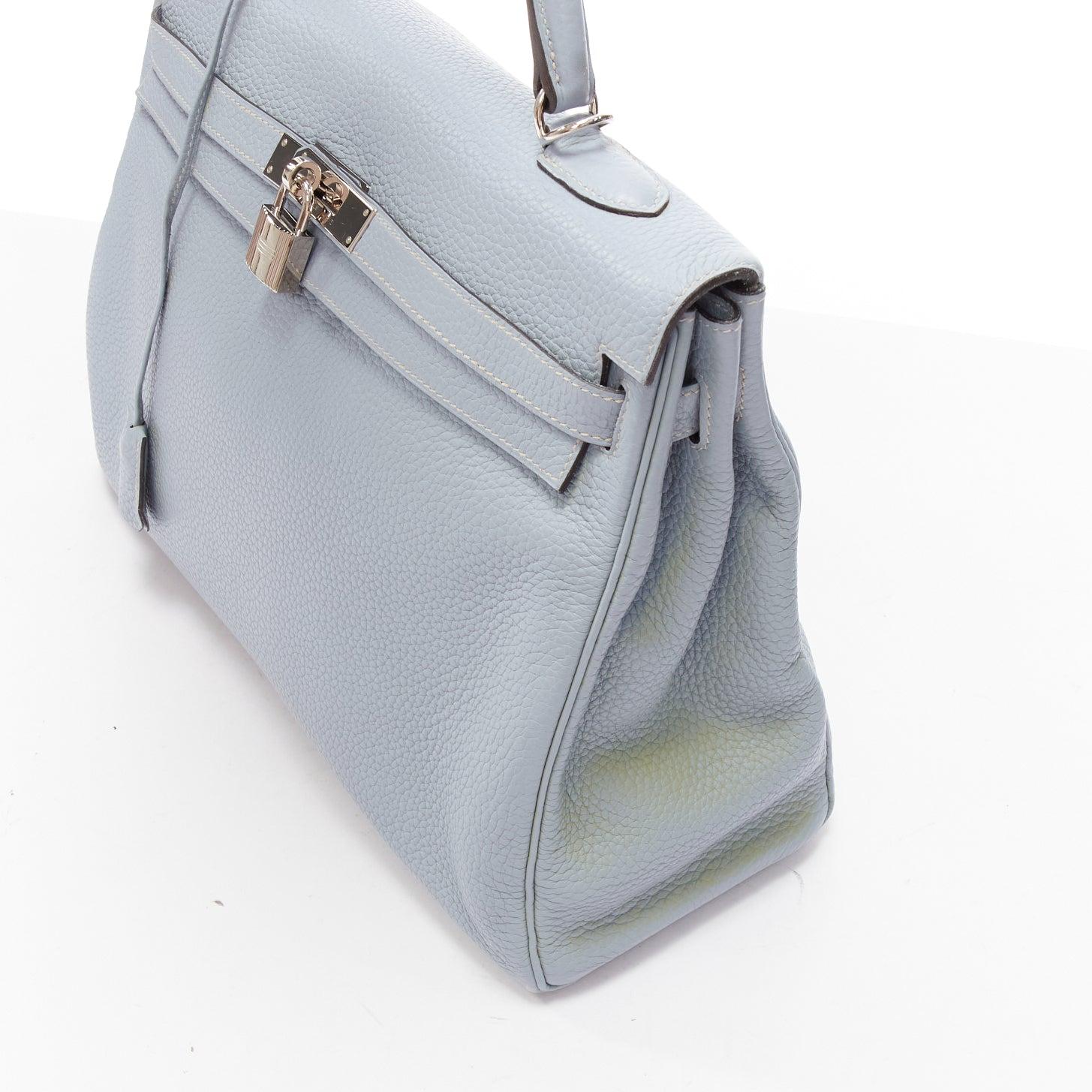 Hermès Kelly 35 Bleu Gacier Clemence sports canvas strap satchel bag For Sale 5