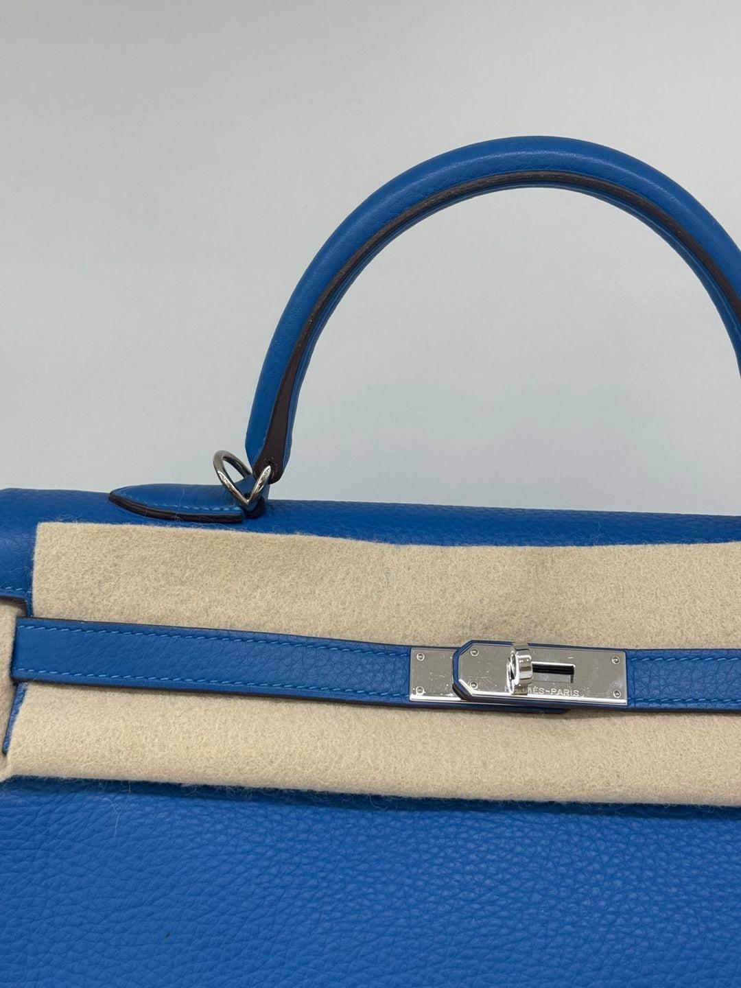 Hermes Kelly 35 Blue Mykonos PHW 9