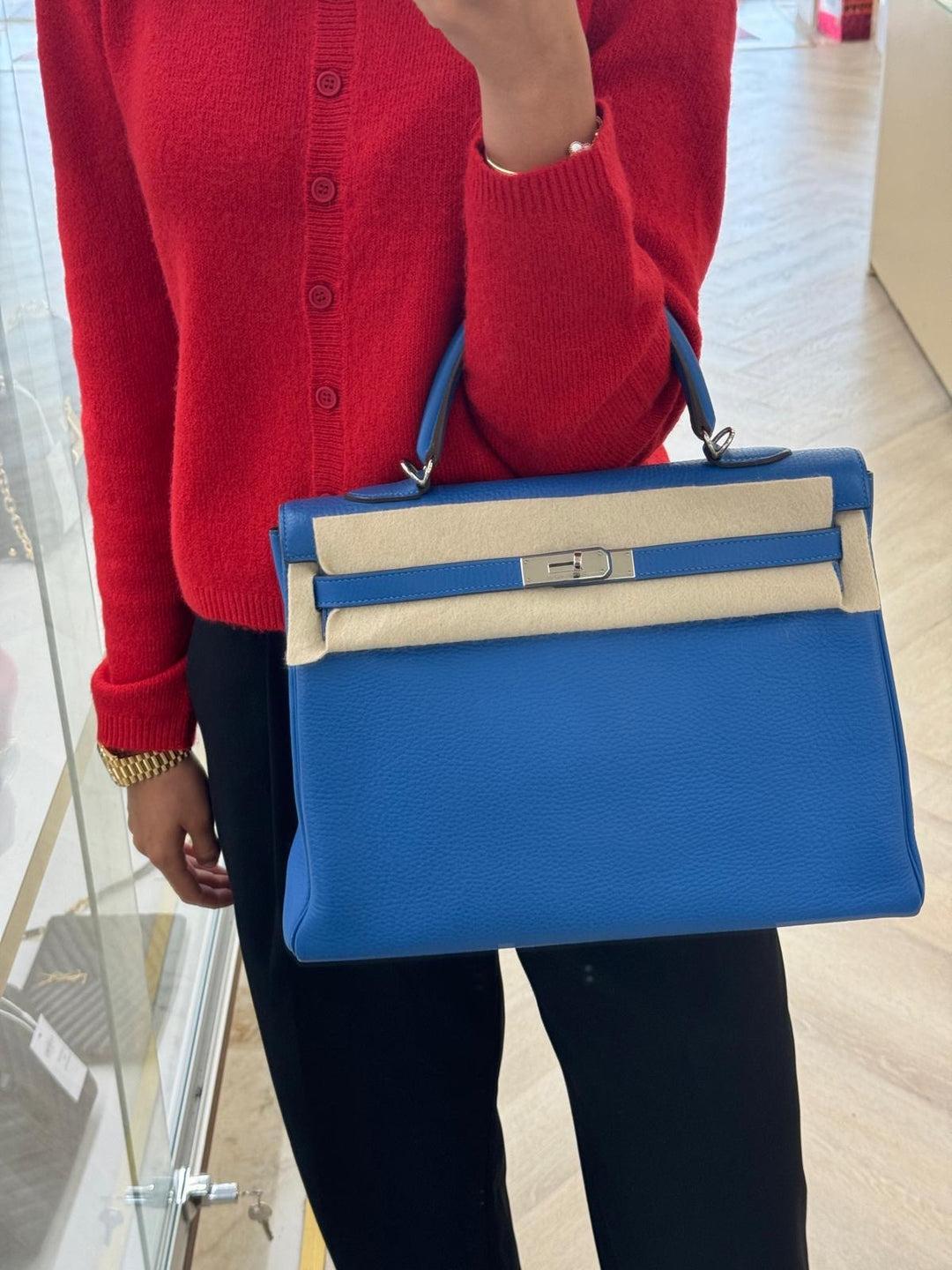 Hermes Kelly 35 Blue Mykonos PHW 10