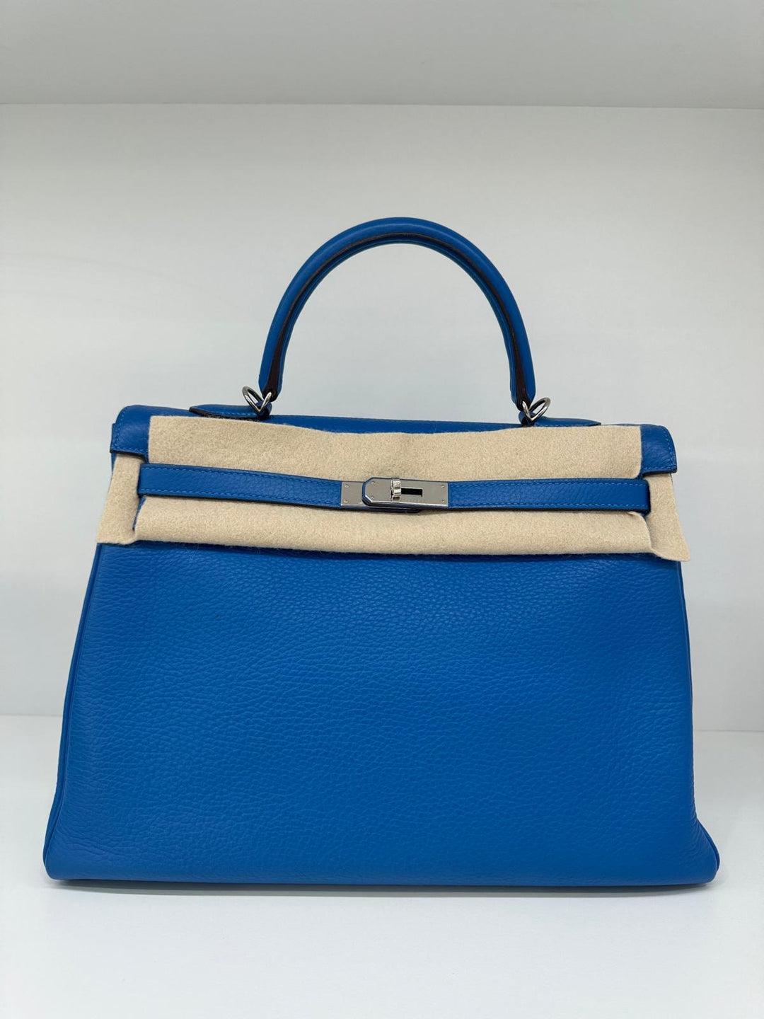 Hermes Kelly 35 Blue Mykonos PHW 11