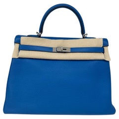 Hermes Kelly 35 Blue Mykonos PHW