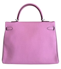 Hermes Kelly 35 Bubblegum Gray Togo Leather Brushed Palladium Shoulder Bag