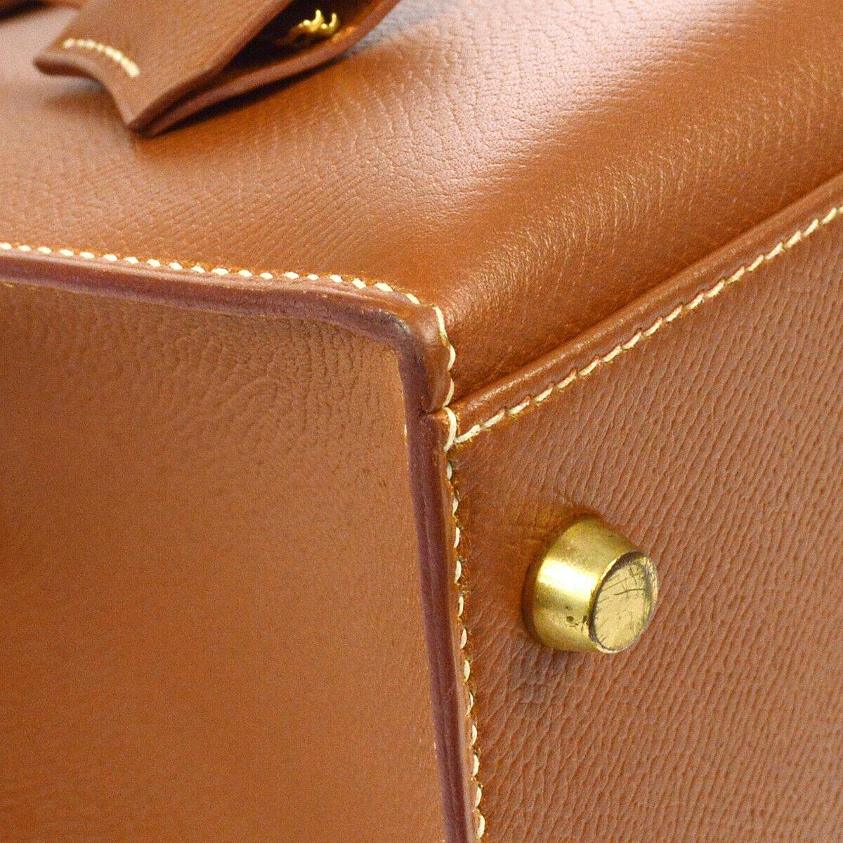 Women's Hermes Kelly 35 Cognac Leather Gold Top Handle Satchel Flap Tote Bag