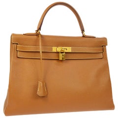 Hermes Kelly 35 Cognac Leather Top Handle Satchel Shoulder Tote Bag
