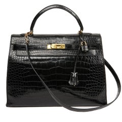 Hermes Kelly 35 Crocodile Black Bag