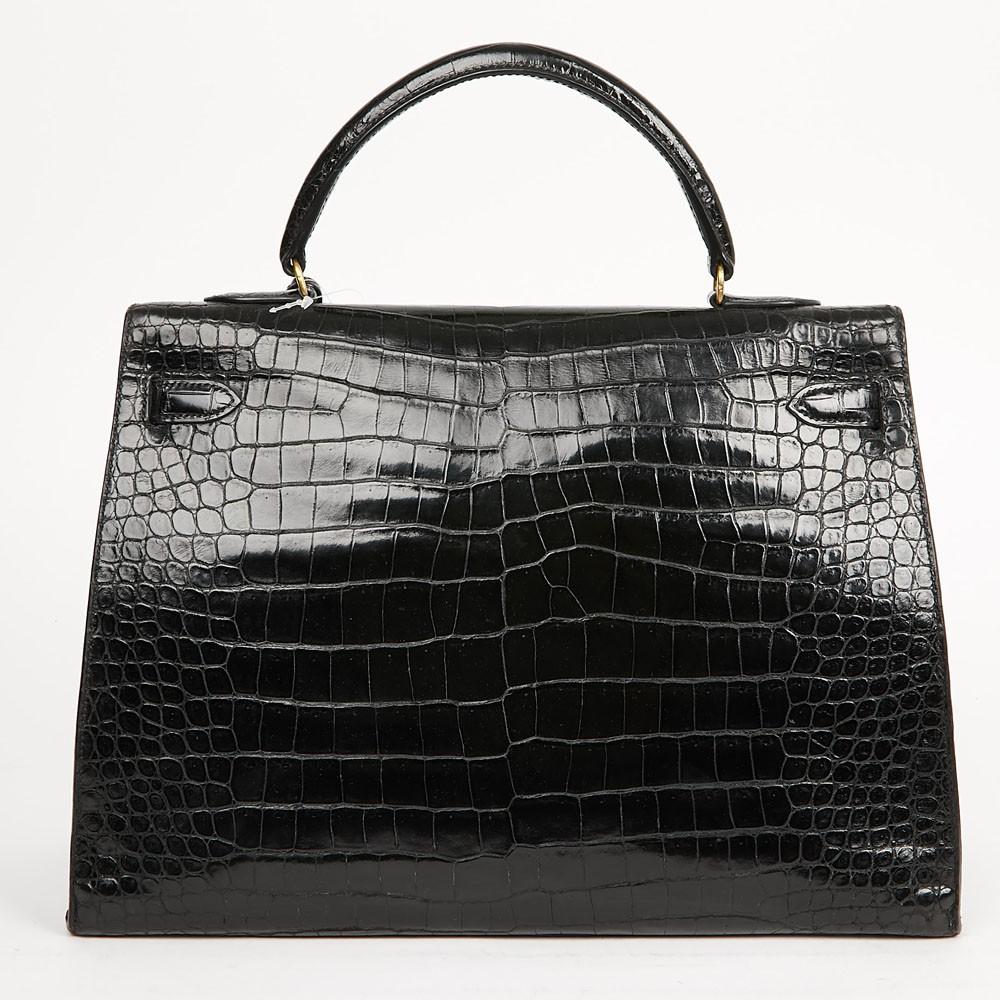 Women's Hermes Kelly 35 Crocodile Black Bag