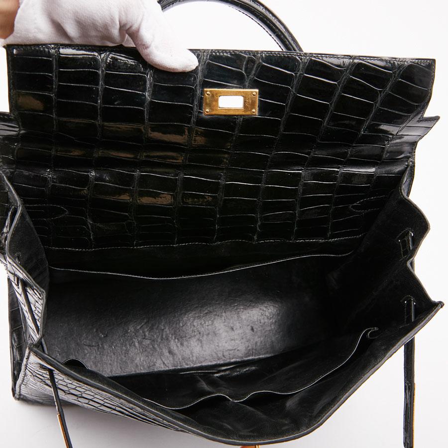 HERMES Kelly 35 Crocodile Shiny Black Bag For Sale 8