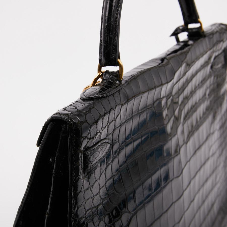 HERMES Kelly 35 Crocodile Shiny Black Bag For Sale 4