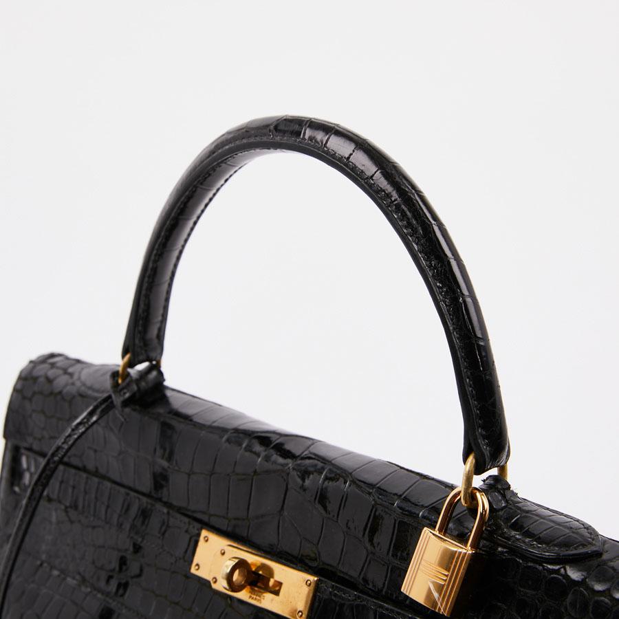 HERMES Kelly 35 Crocodile Shiny Black Bag For Sale 5