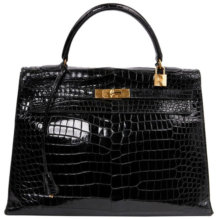 GUCCI Vintage Glossy Black Crocodile Bag For Sale at 1stDibs