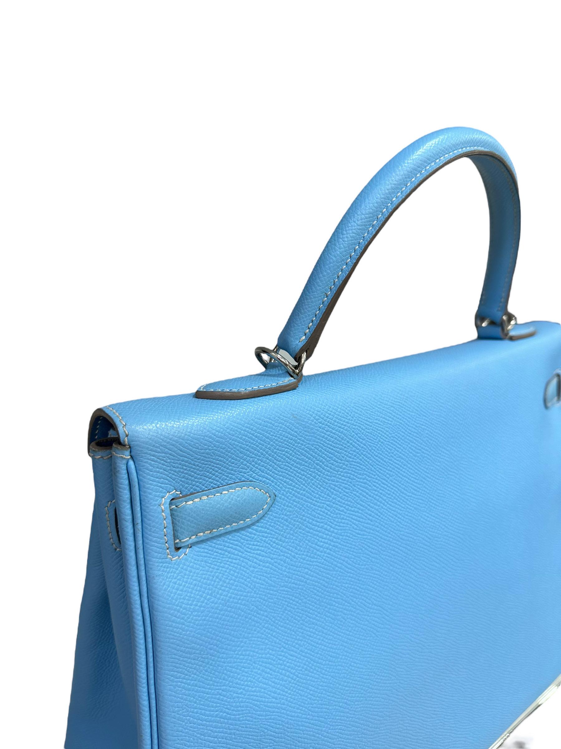 Hermès Kelly 35 Epsom Bleu Paradise 2011 For Sale 4