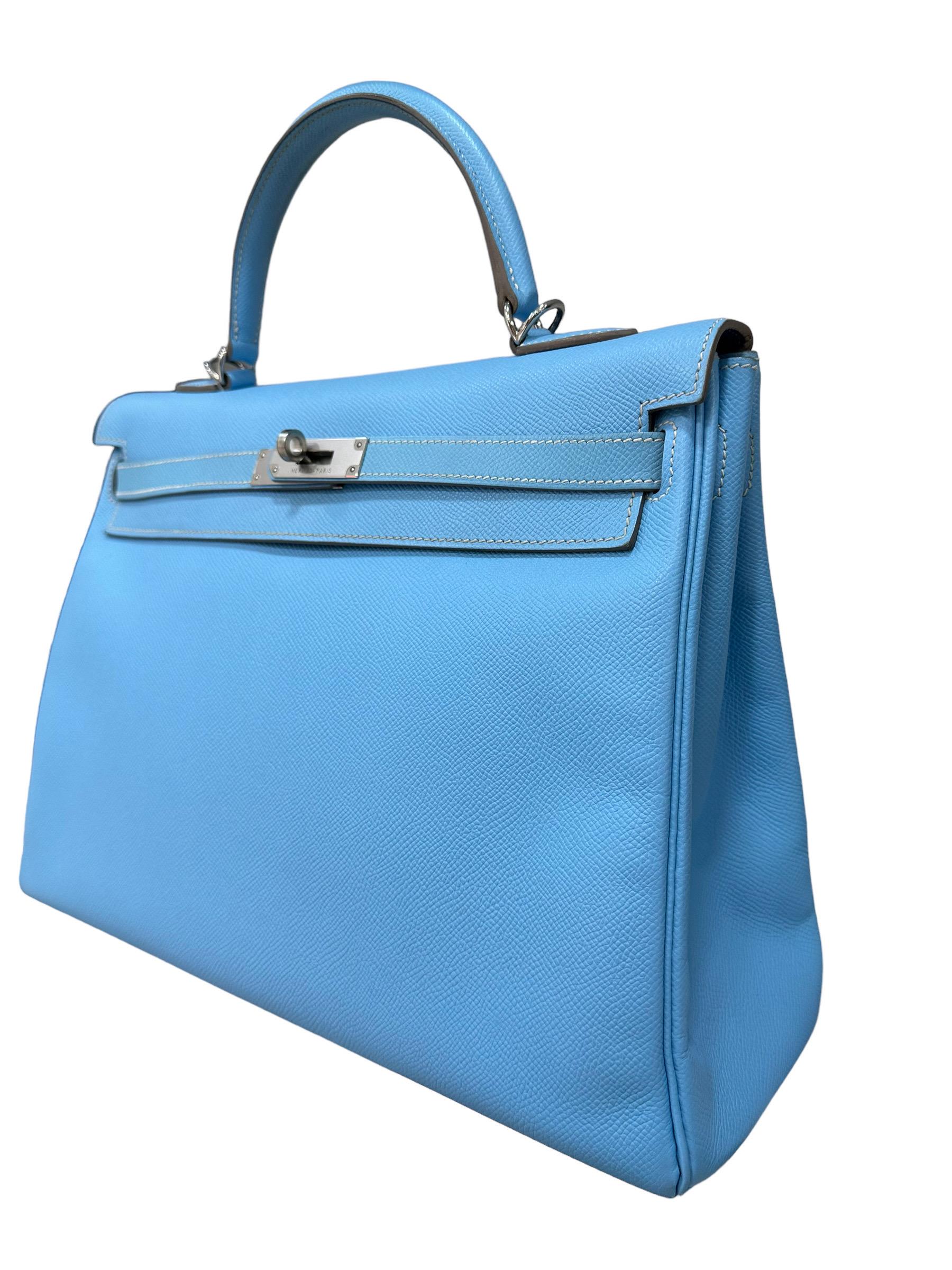 Hermès Kelly 35 Epsom Bleu Paradise 2011 In Excellent Condition For Sale In Torre Del Greco, IT