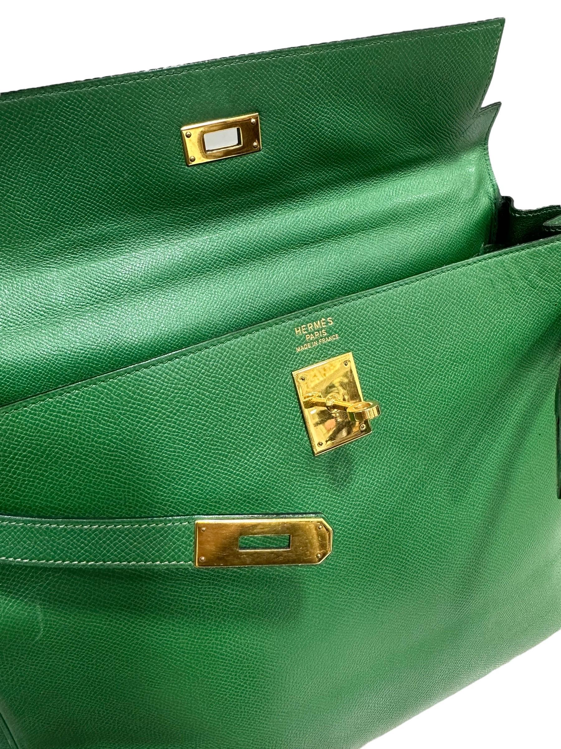 Hermès Kelly 35 Epsom Leather Vert Bengale Top Handle Bag 8