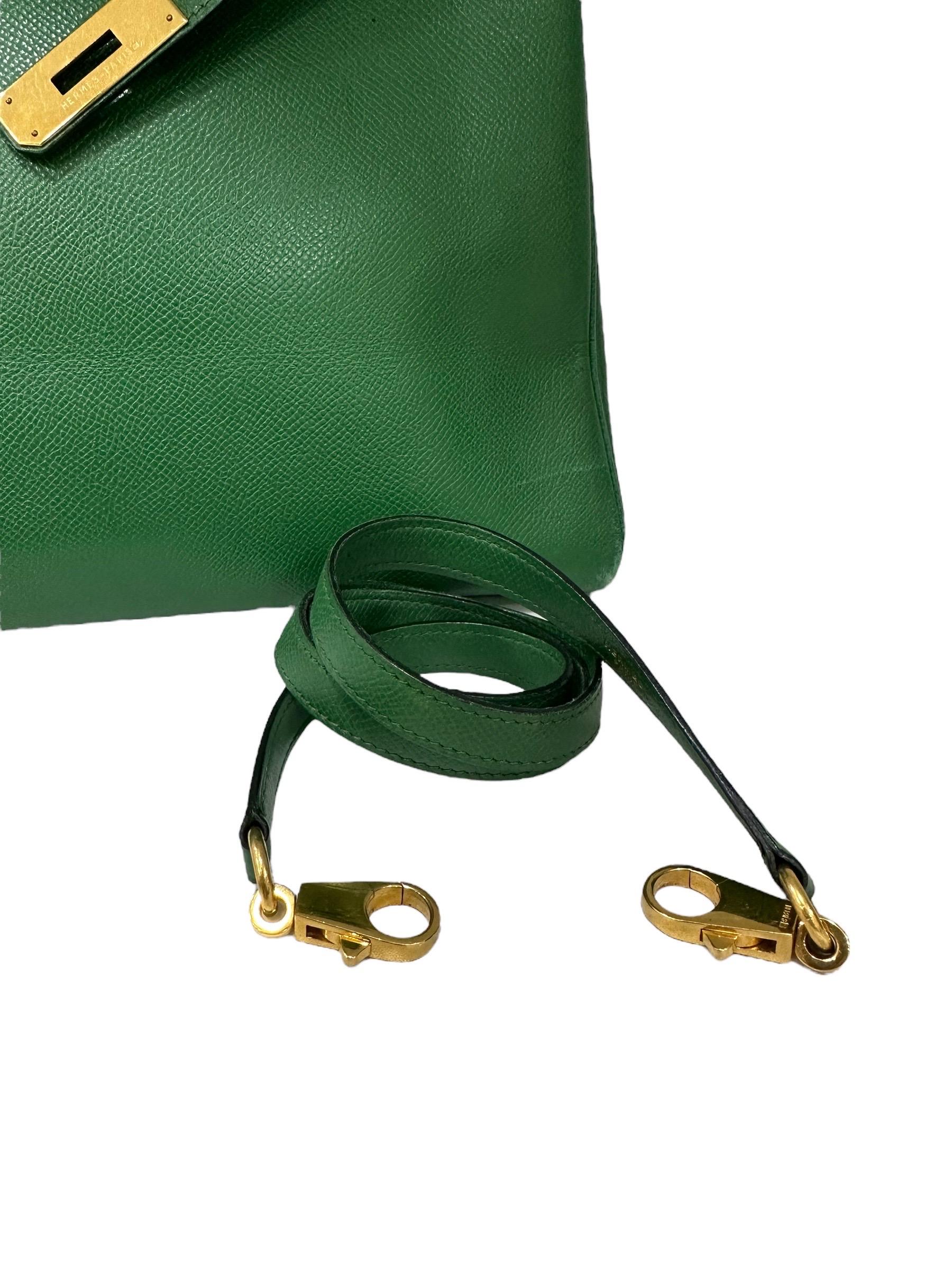 Hermès Kelly 35 Epsom Leather Vert Bengale Top Handle Bag 9