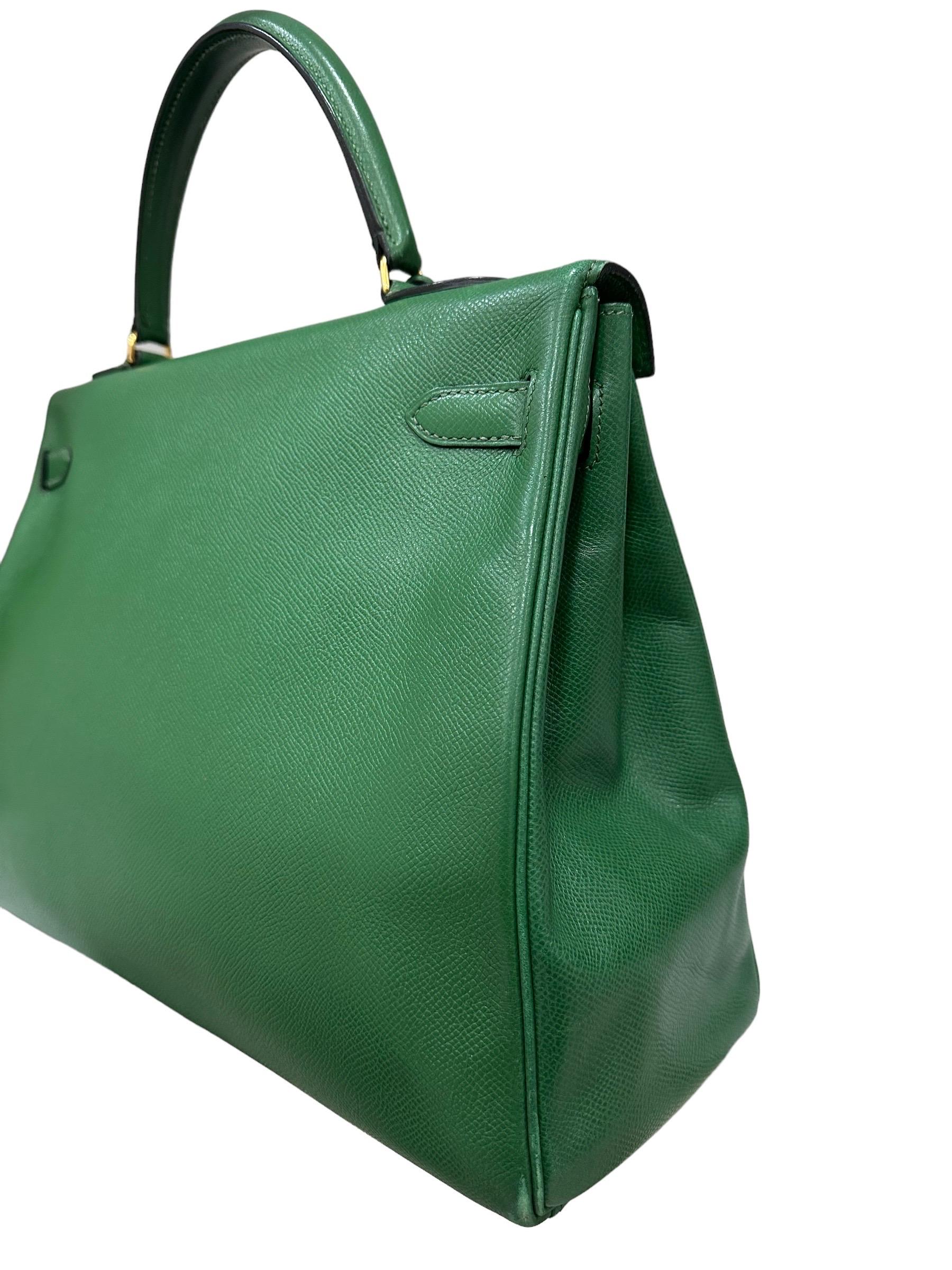 Green Hermès Kelly 35 Epsom Leather Vert Bengale Top Handle Bag