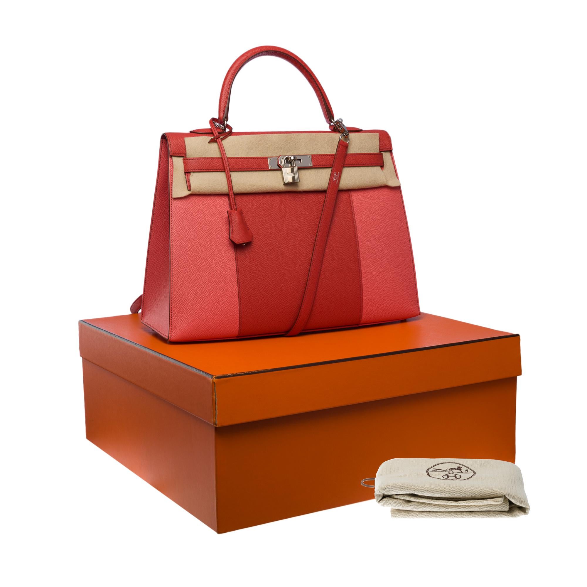Hermès Kelly 35 Flag strap in Pink corail / Flamingo epsom leather, PHW 8