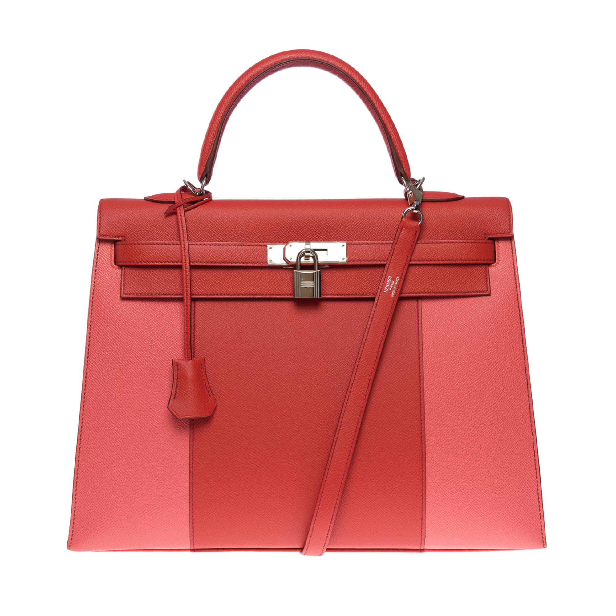 DRAPEAU KELLY ULTRA RARE/COLLECTIBLE

Magnifique Hermes Kelly FLAG 35 sellier en cuir d'epsom Rose Coral Vs Rose Flamingo, quincaillerie en métal argenté palladium, poignée en cuir rose, bandoulière amovible en cuir rose pour un maintien à la main