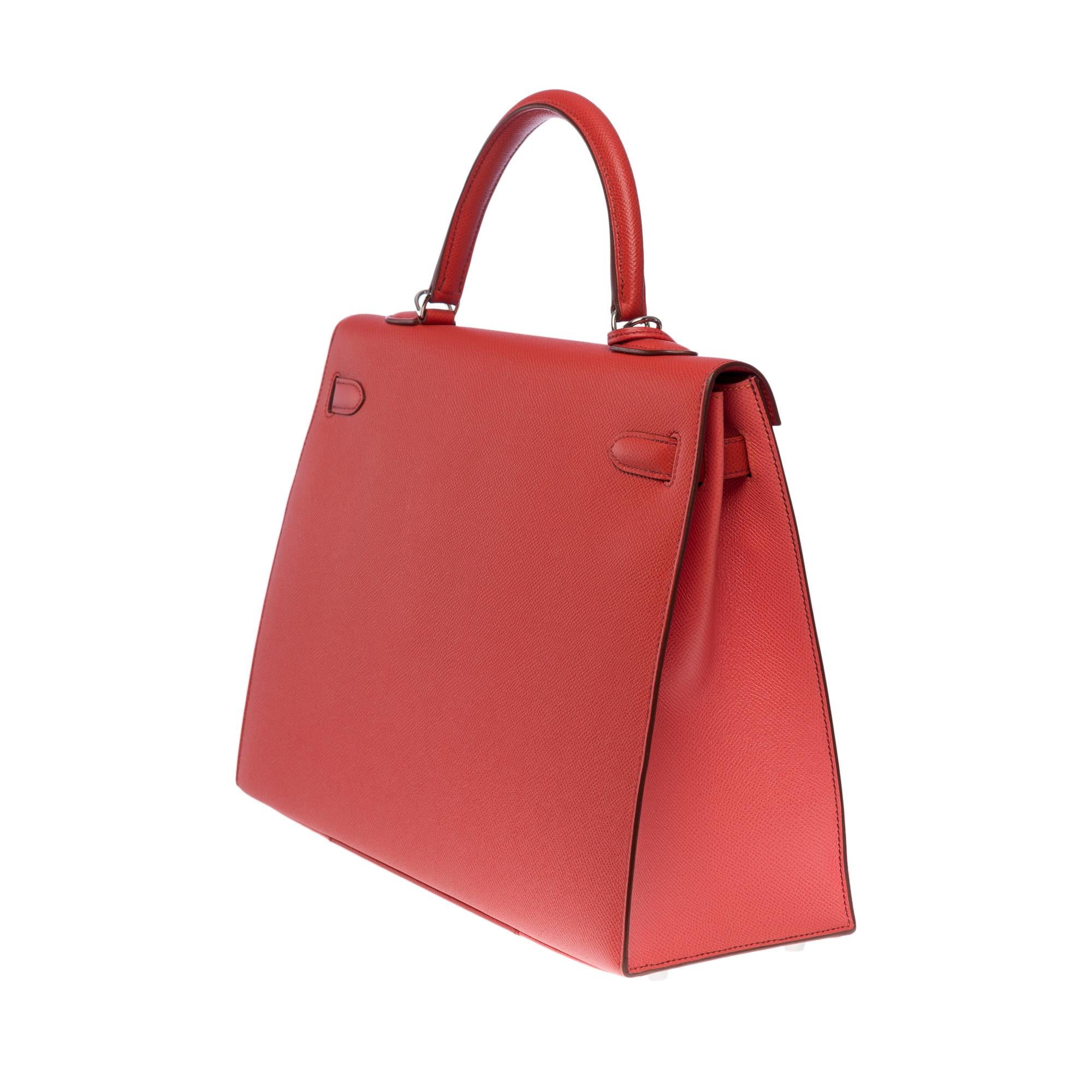 Hermès Kelly 35 Flag strap in Pink corail / Flamingo epsom leather, PHW 1