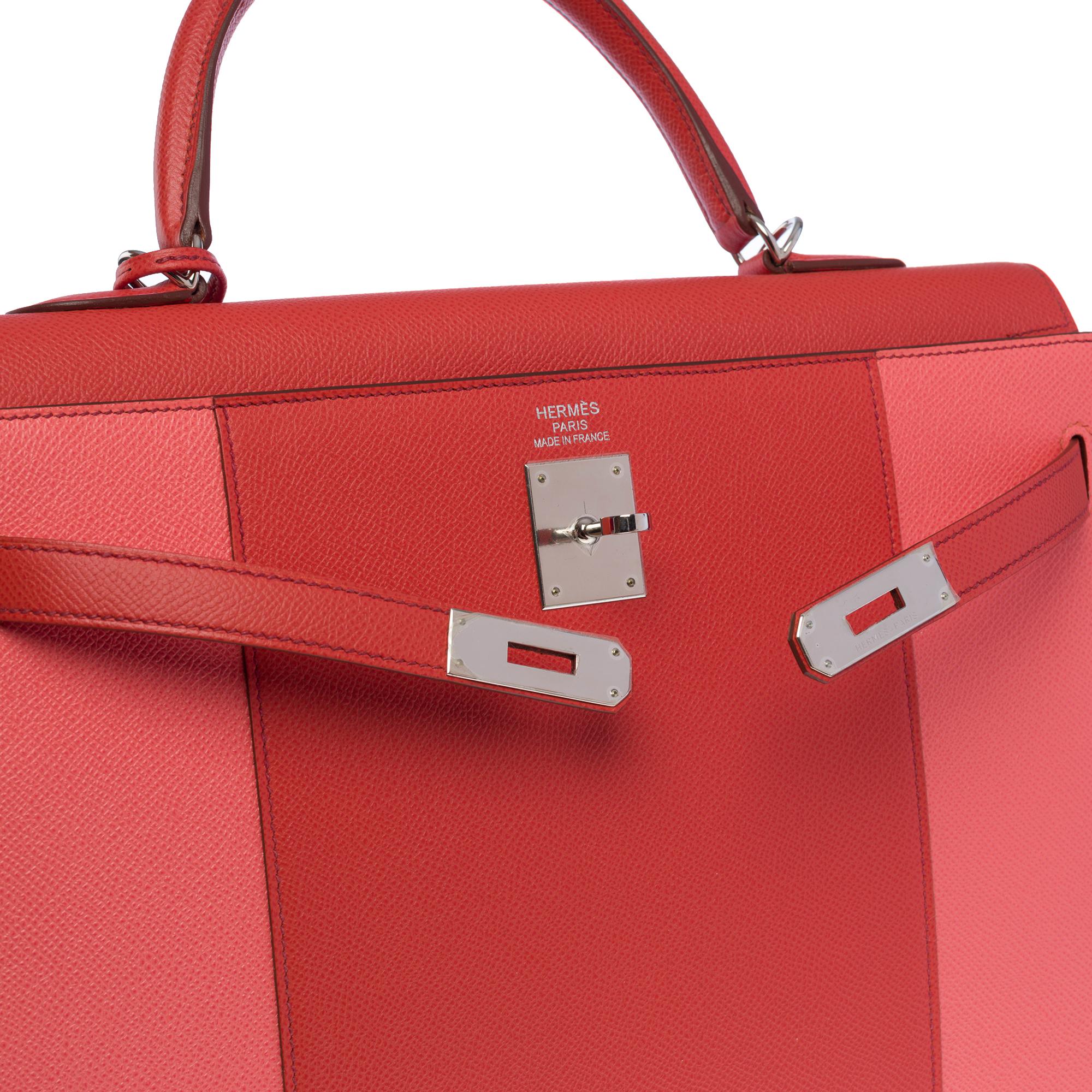 Hermès Kelly 35 Flag strap in Pink corail / Flamingo epsom leather, PHW 2