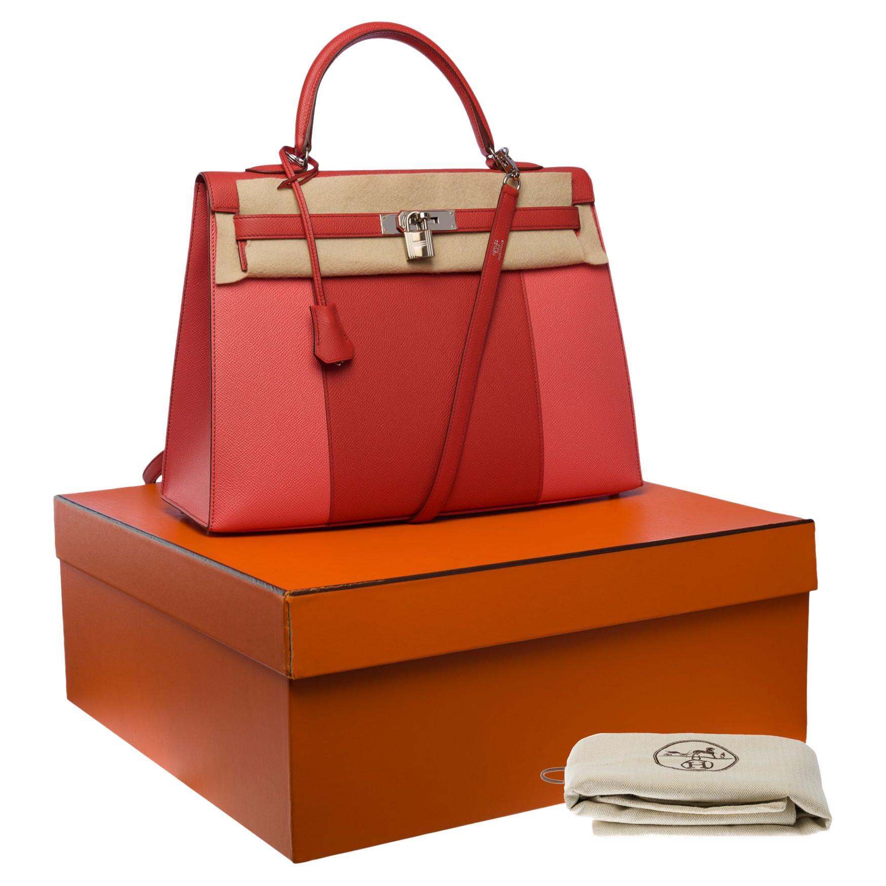 Hermès Kelly 35 Flag strap in Pink corail / Flamingo epsom leather, PHW