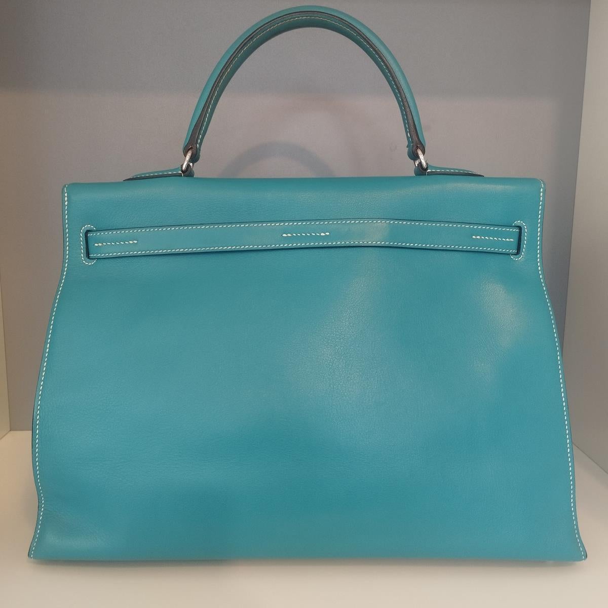 Hermès Kelly 35 Flat Blue Jeans Swift In Good Condition In Gazzaniga (BG), IT