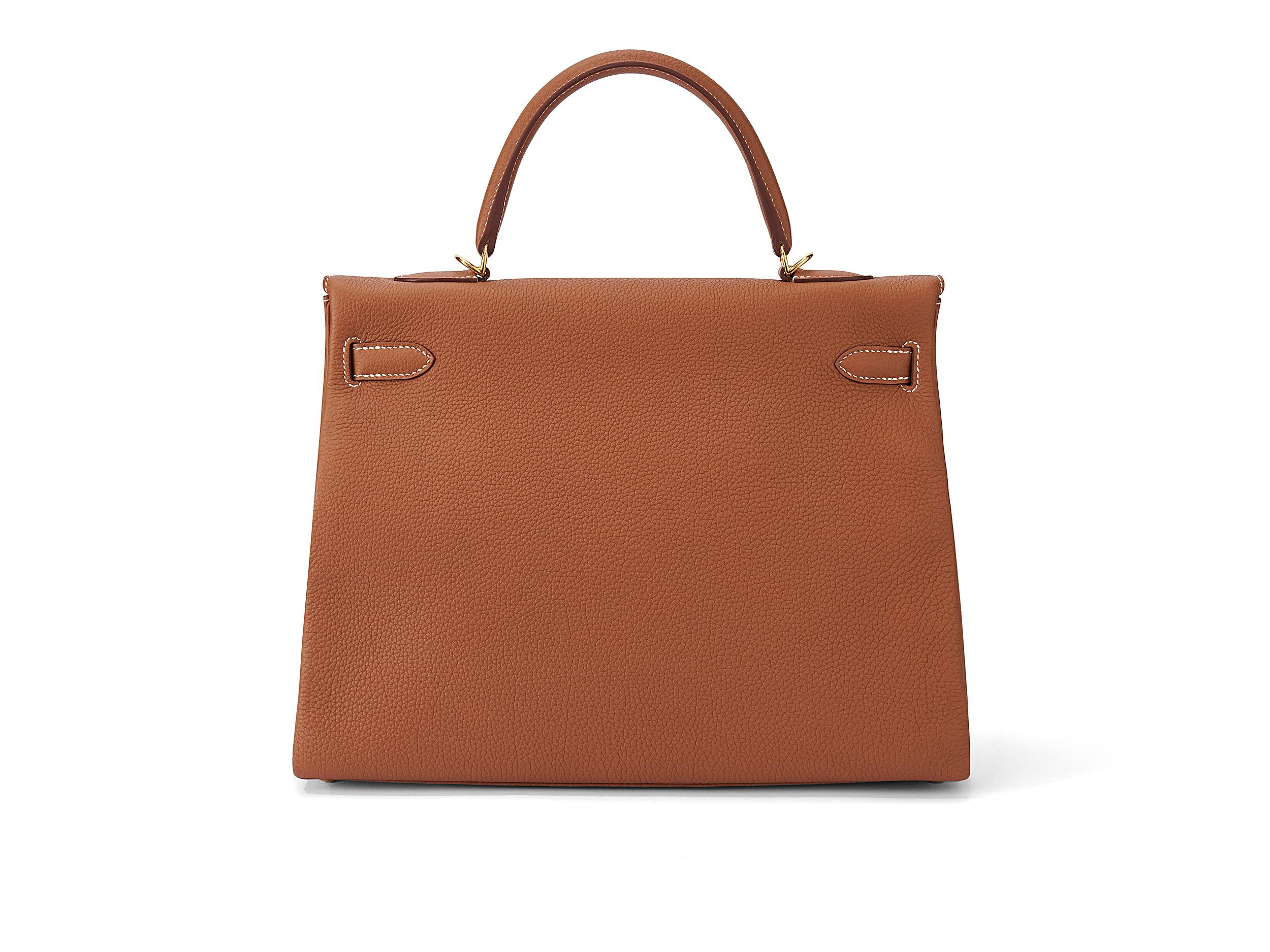 Hermès Kelly 35 Gold Togo Gold Hardware (Braun) im Angebot