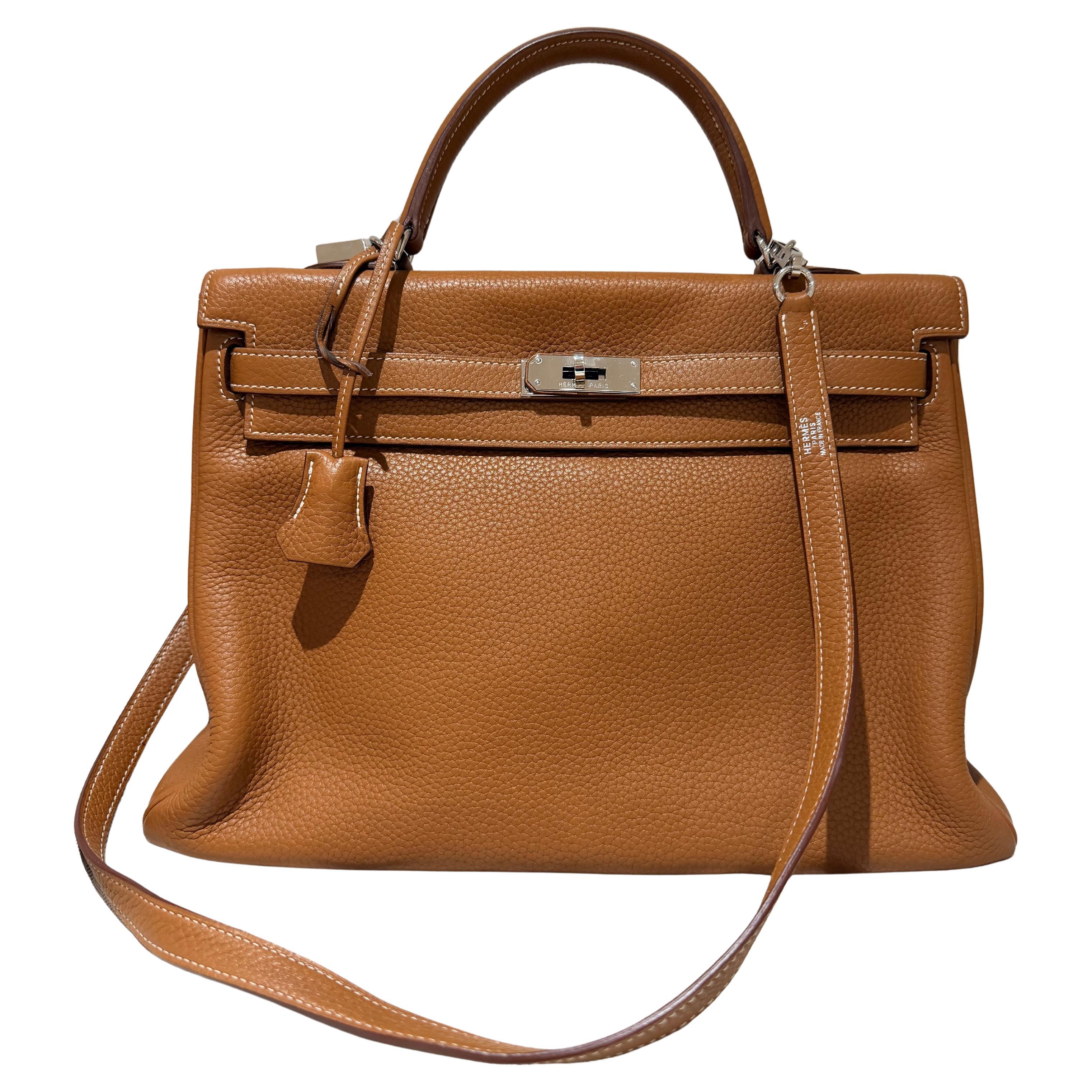 Hermes Kelly 35 Gold togo mit Palladium Hardware Tasche im Angebot