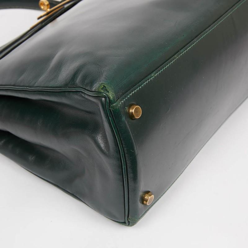 HERMES Kelly 35 Green Box Leather In Good Condition In Paris, FR