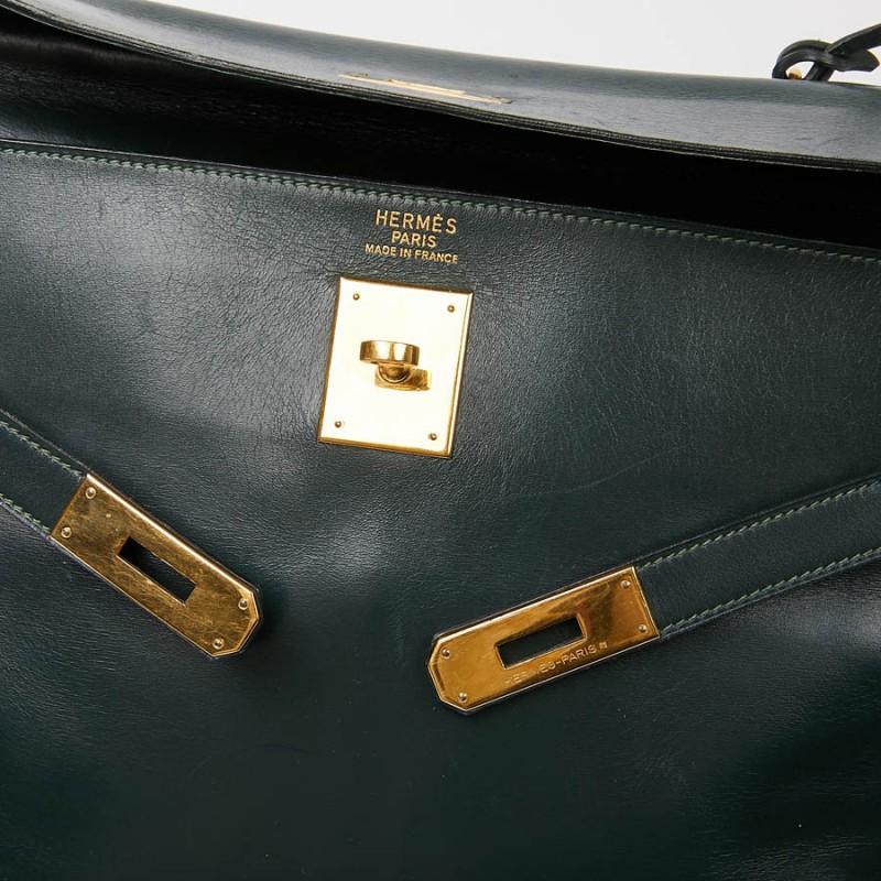 HERMES Kelly 35 Green Box Leather 4