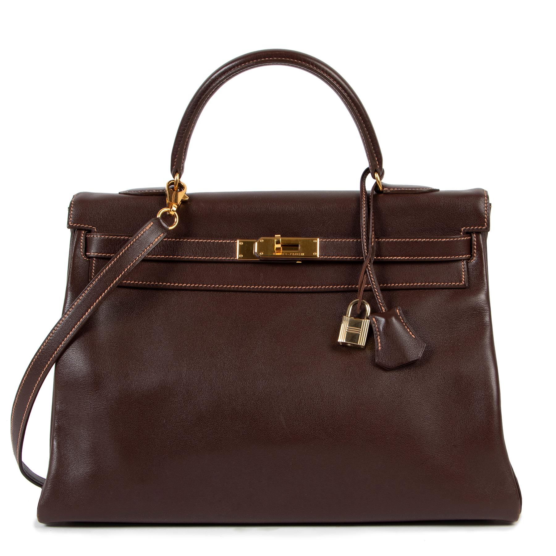 Hermès Kelly 35 Gulliver Leder Havane GHW (Schwarz) im Angebot