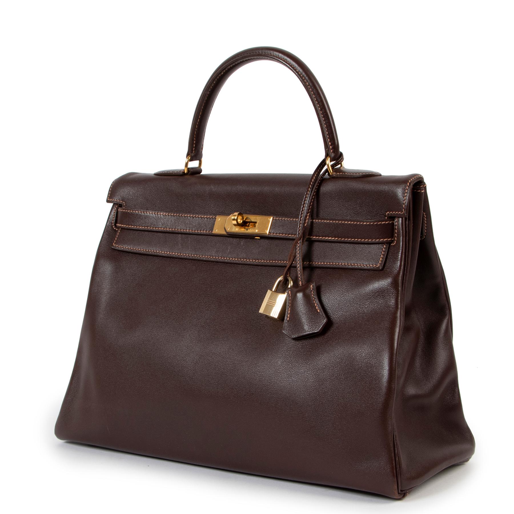Hermès Kelly 35 Gulliver Leder Havane GHW im Zustand „Gut“ im Angebot in Antwerp, BE