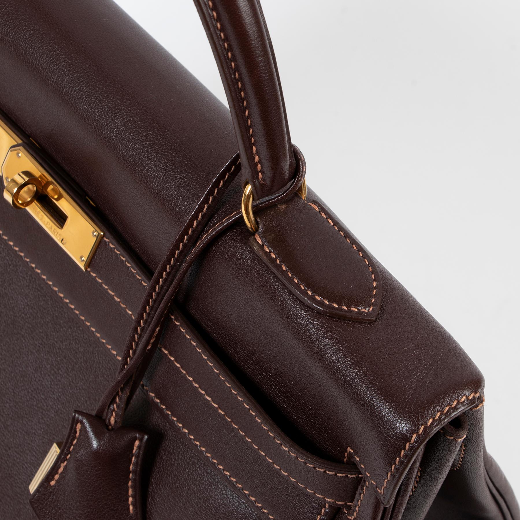 Hermès Kelly 35 Gulliver Leder Havane GHW im Angebot 3