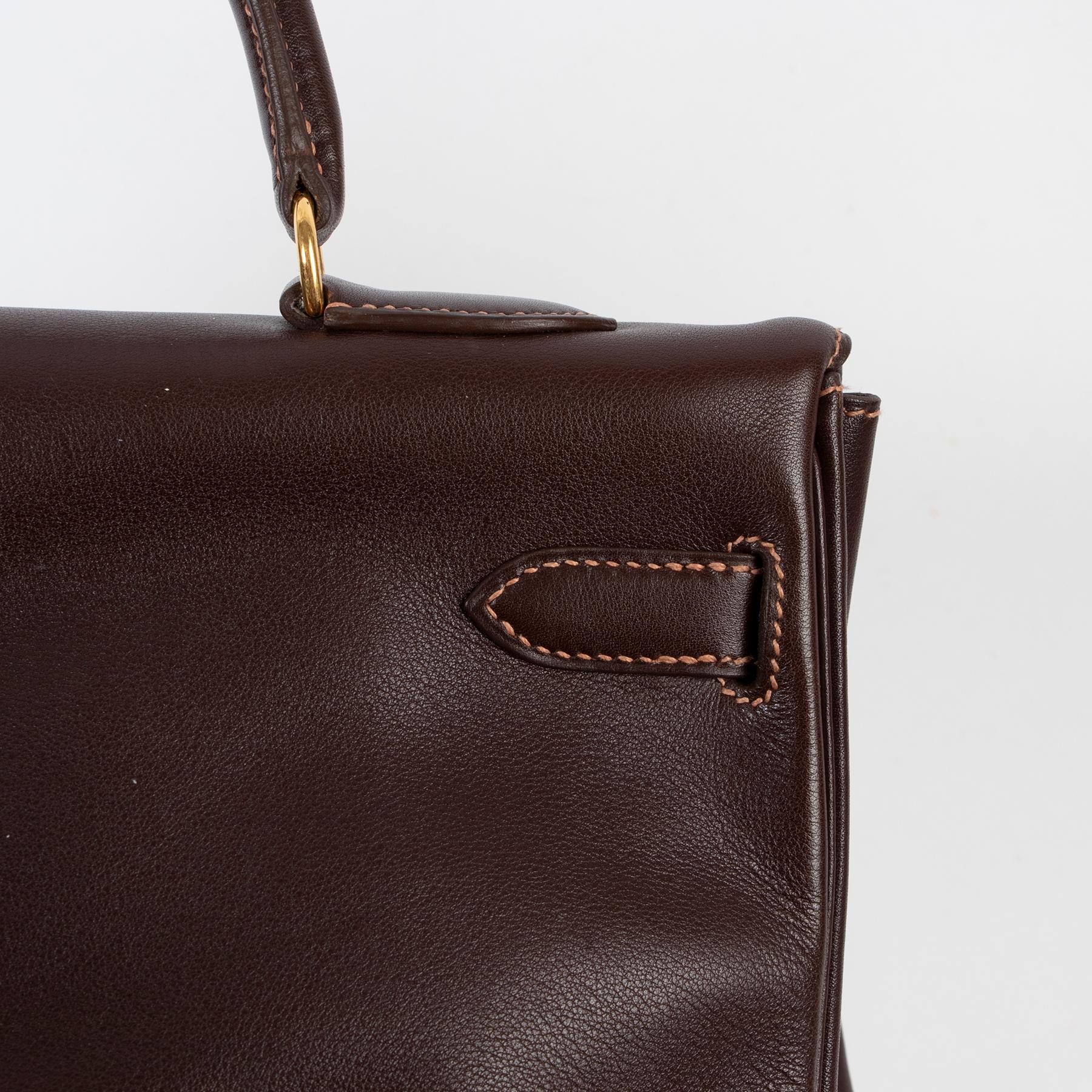 Hermès Kelly 35 Gulliver Leder Havane GHW im Angebot 4