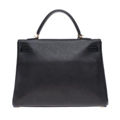 Hermès Kelly 35 handbag with strap in black Togo leather, gold hardware