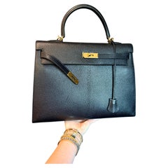 Hermes Kelly 35 in black Chevre with gold hardware 2003