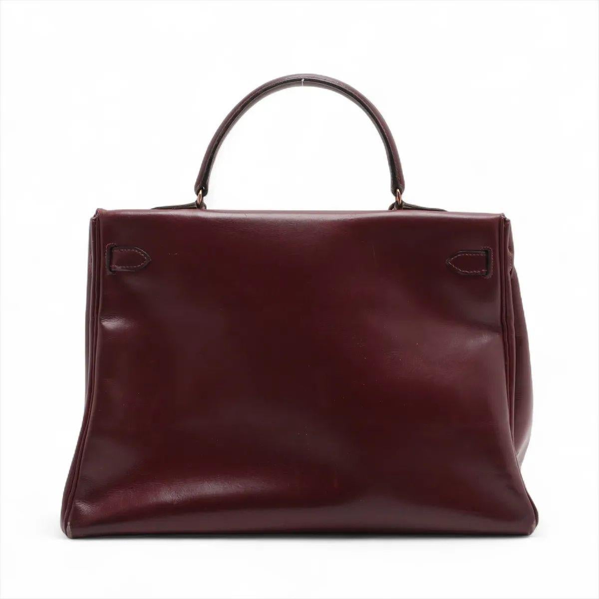 Black Hermes Kelly 35 Le Tournay Leather Handbag Rouge H For Sale