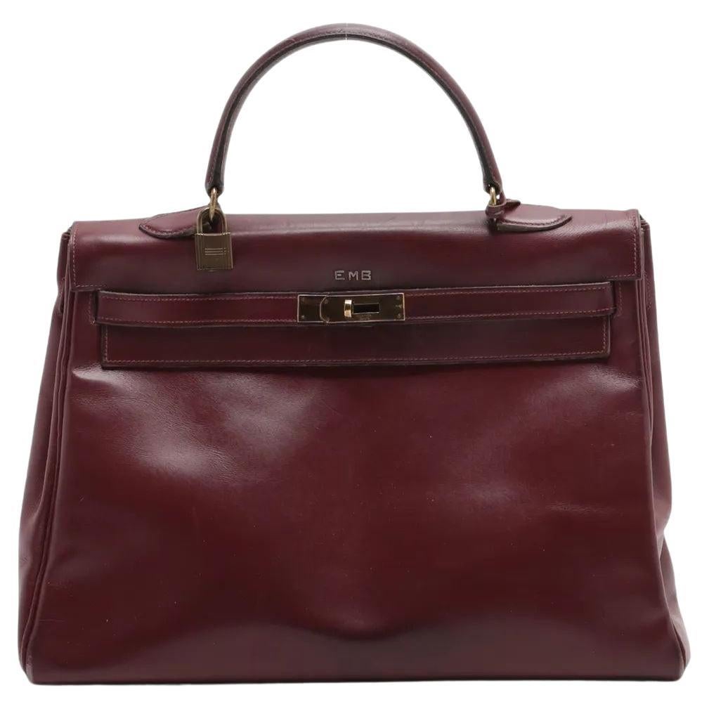 Hermes Kelly 35 Le Tournay Leather Handbag Rouge H For Sale