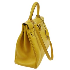 Hermes Kelly 35 Lemon Leather Top Handle Satchel Shoulder Tote Bag
